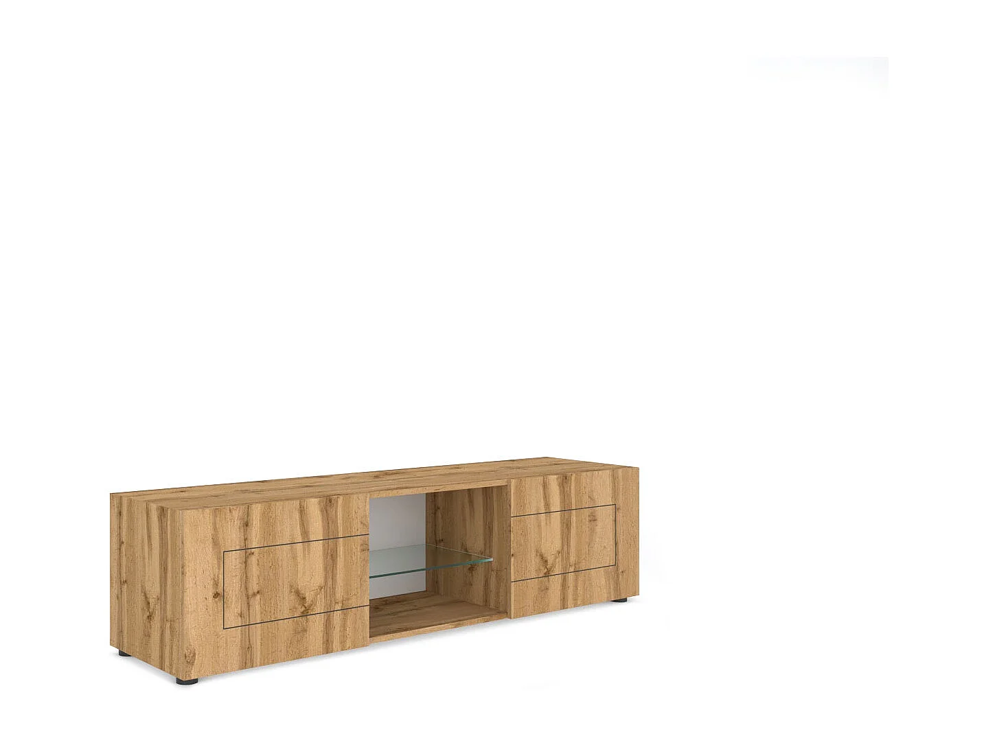 Meuble TV 2 portes avec niche ouverte 150x40x40 cm Elios chêne nature