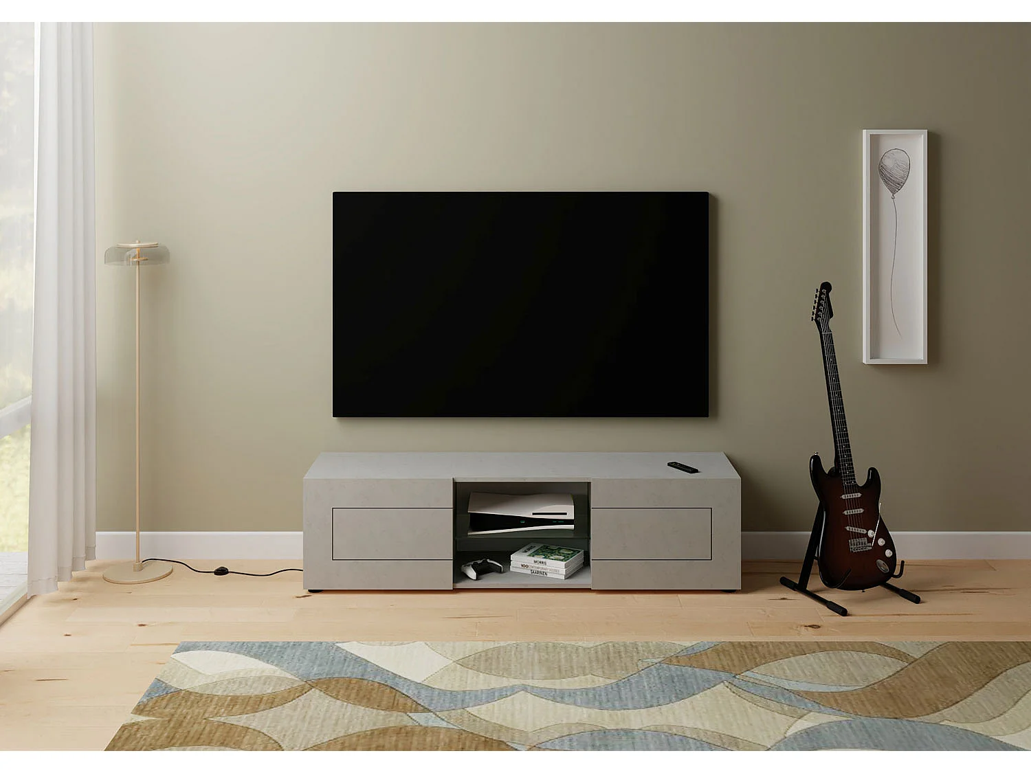 Porta TV 2 ante con vano a giorno 150x40x40 cm Elios cashmere