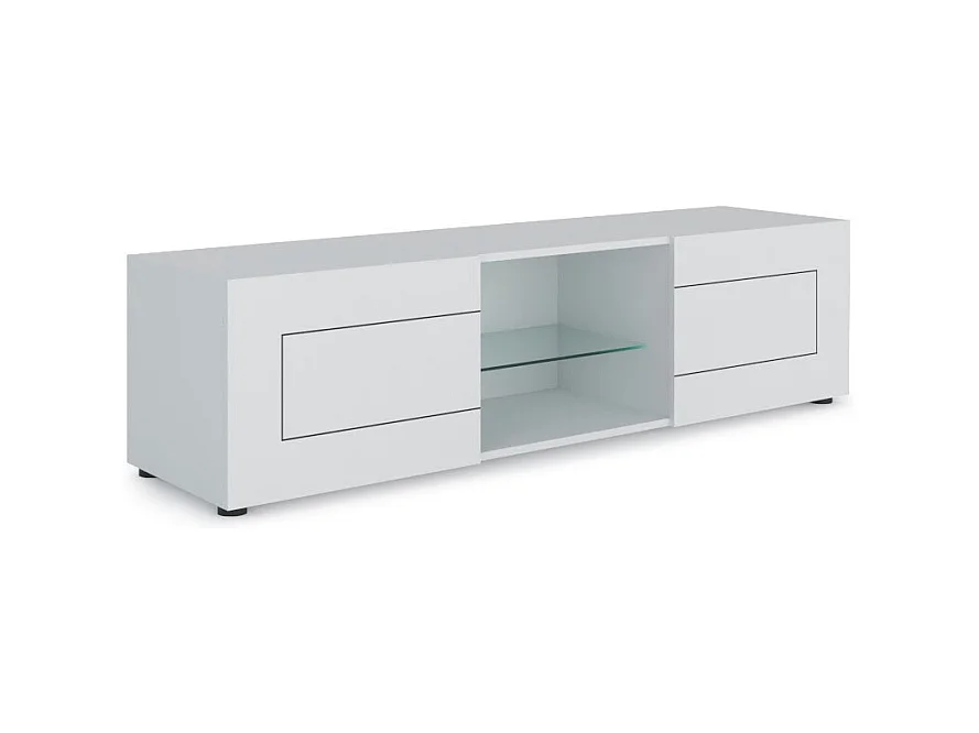 Meuble TV 2 portes avec niche ouverte 150x40x40 cm Elios blanc brillant