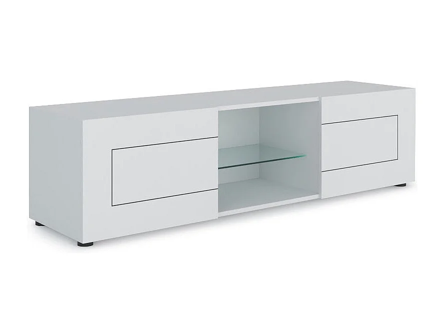 Meuble TV 2 portes avec niche ouverte 150x40x40 cm Elios blanc brillant