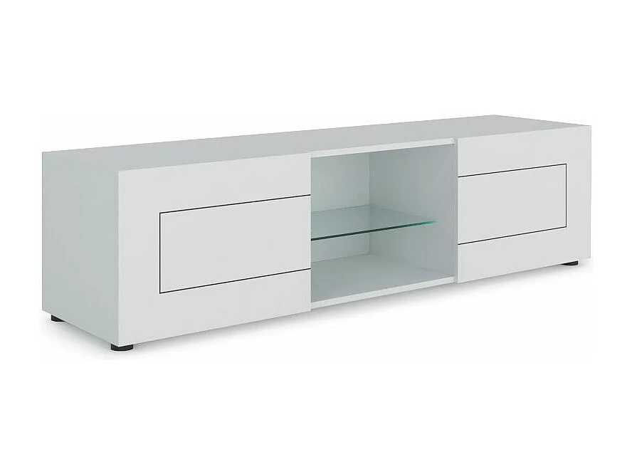 Meuble TV 2 portes avec niche ouverte 150x40x40 cm Elios blanc brillant