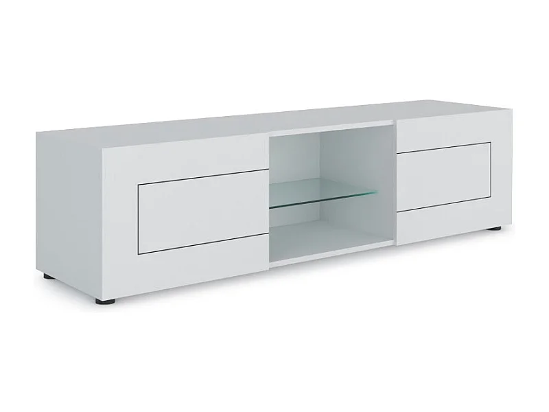 Meuble TV 2 portes avec niche ouverte 150x40x40 cm Elios blanc brillant