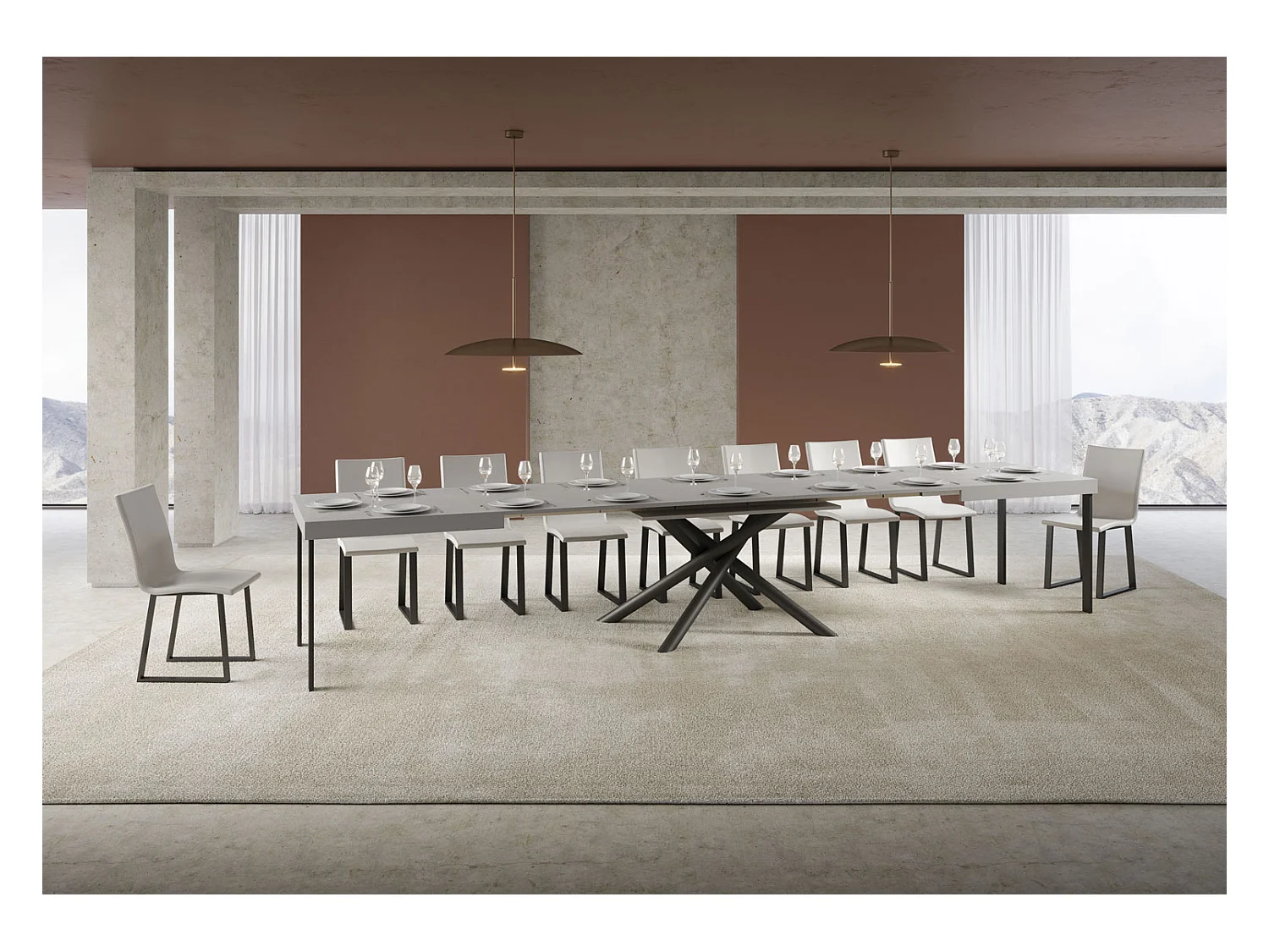 Table extensible 90x180/440 cm Famas Cachemire cadre Anthracite