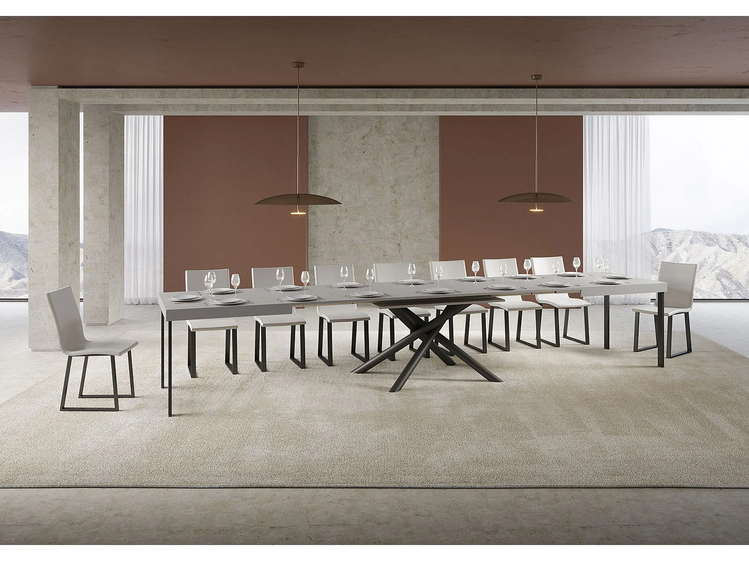 Table extensible 90x180/440 cm Famas Cachemire cadre Anthracite