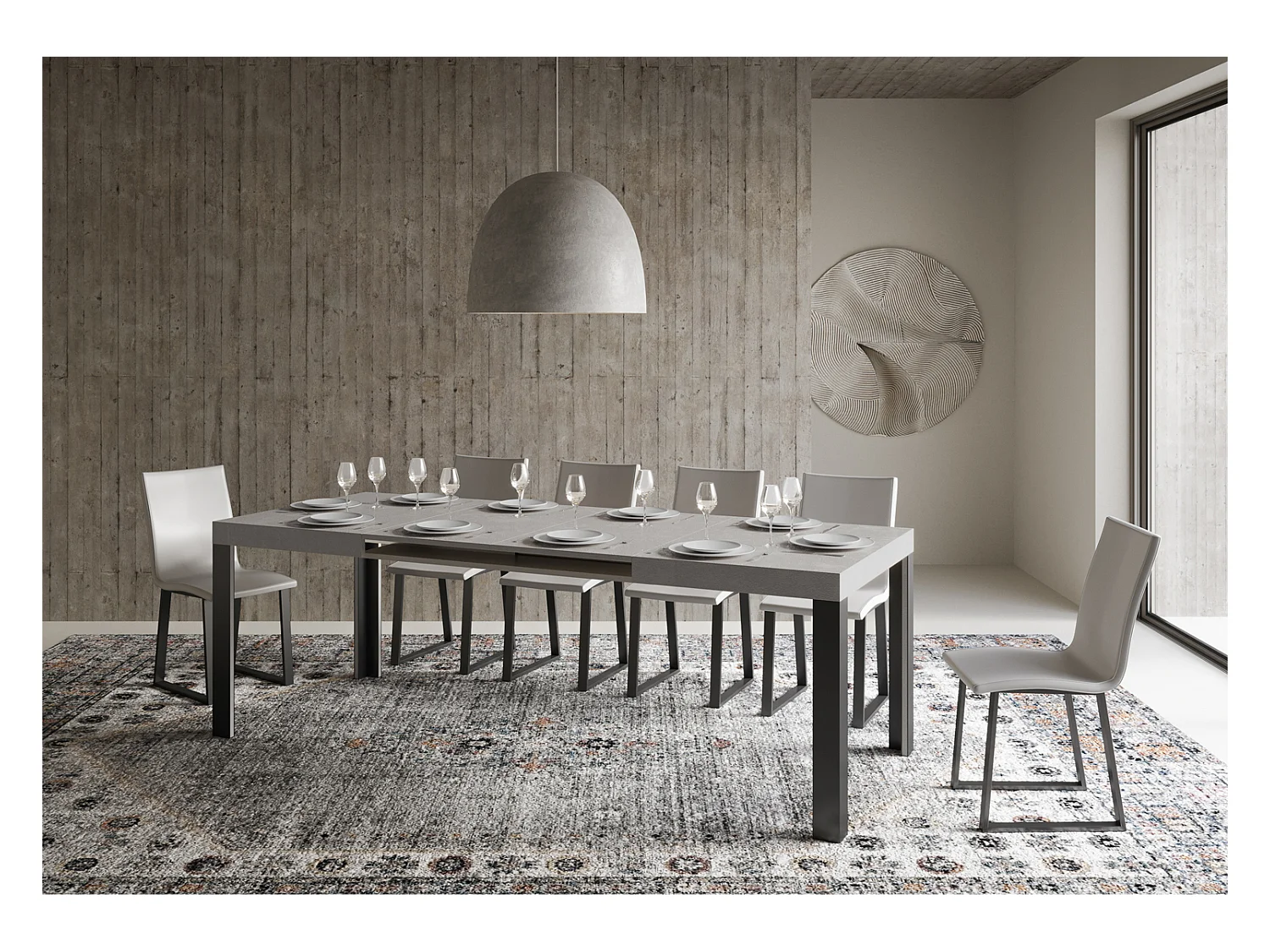 Table extensible 90x140/244 cm Linea Cachemire cadre Anthracite