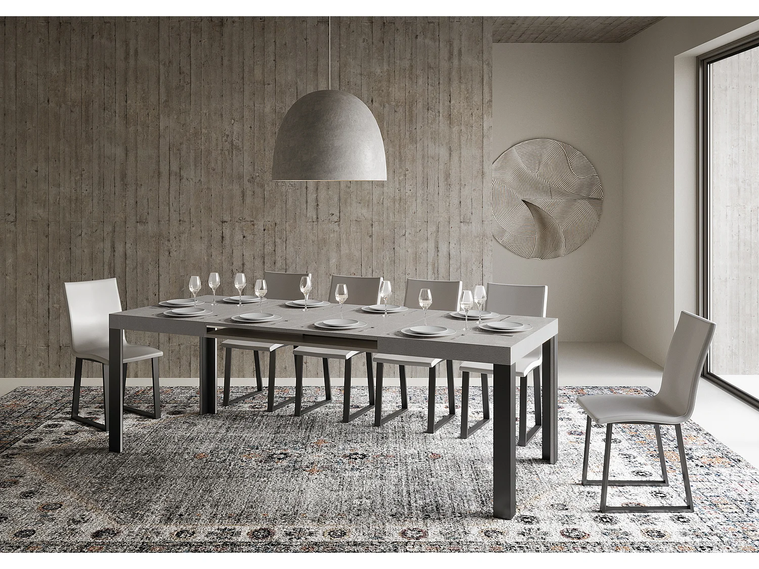 Table extensible 90x140/244 cm Linea Cachemire cadre Anthracite