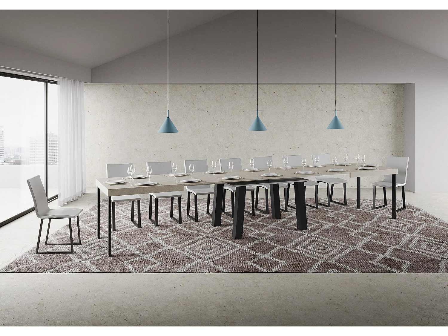 Table extensible 90x200/460 cm Bridge Cachemire cadre Anthracite