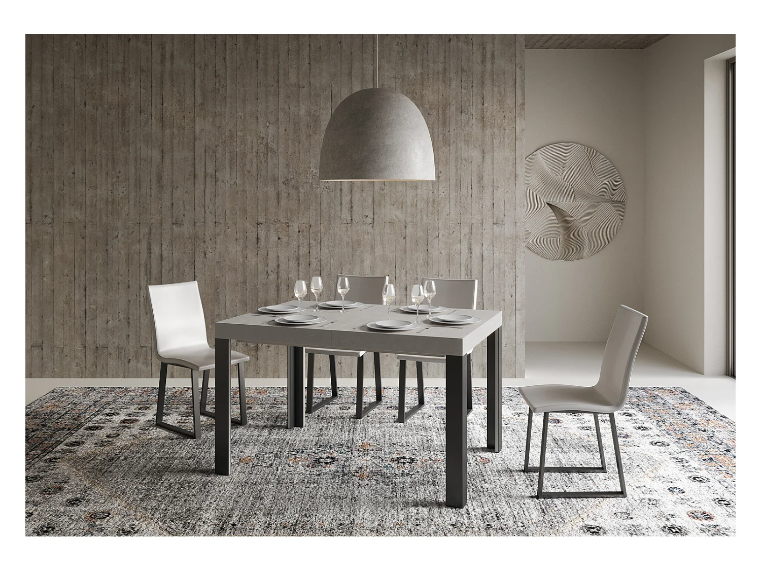 Table extensible 80x120/204 cm Linea Cachemire cadre Anthracite