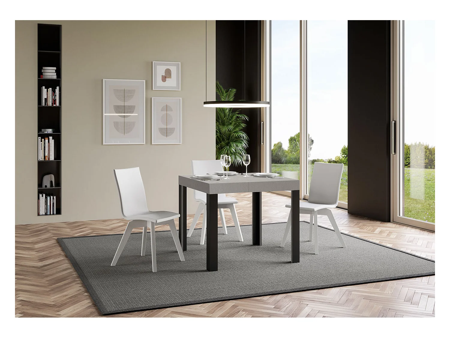 Mesa extensible 90x90/246 cm Linea Cachemira estructura Antracita