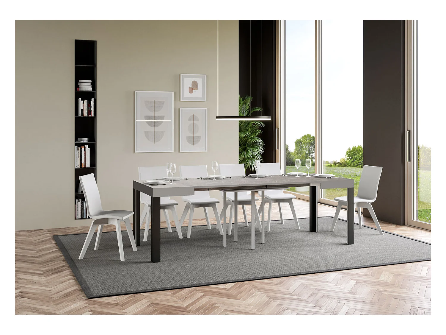 Mesa extensible 90x90/246 cm Linea Cachemira estructura Antracita