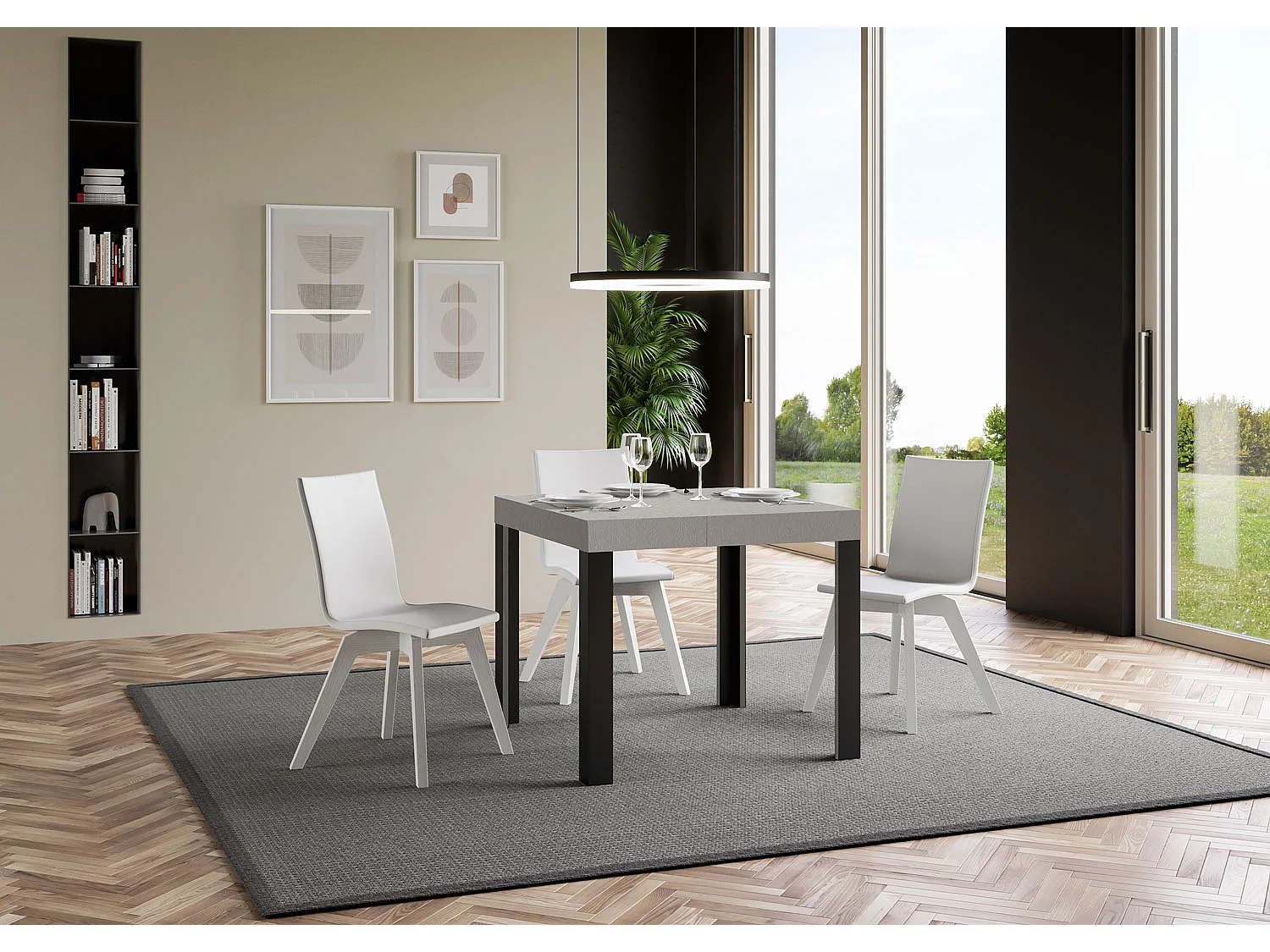 Table extensible 90x90/246 cm Linea Cachemire cadre Anthracite