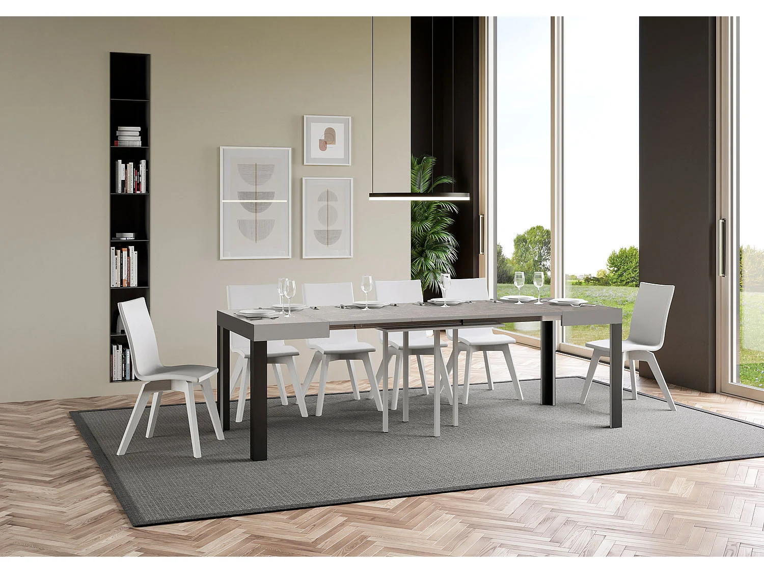 Table extensible 90x90/246 cm Linea Cachemire cadre Anthracite