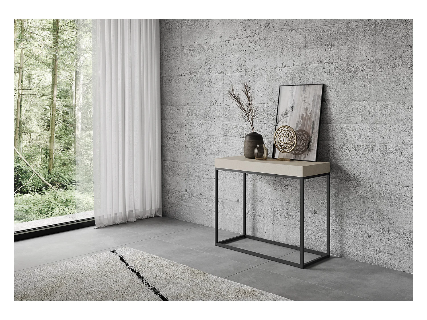 Console extensible 90x40/300 cm Nordica Cachemire cadre Anthracite