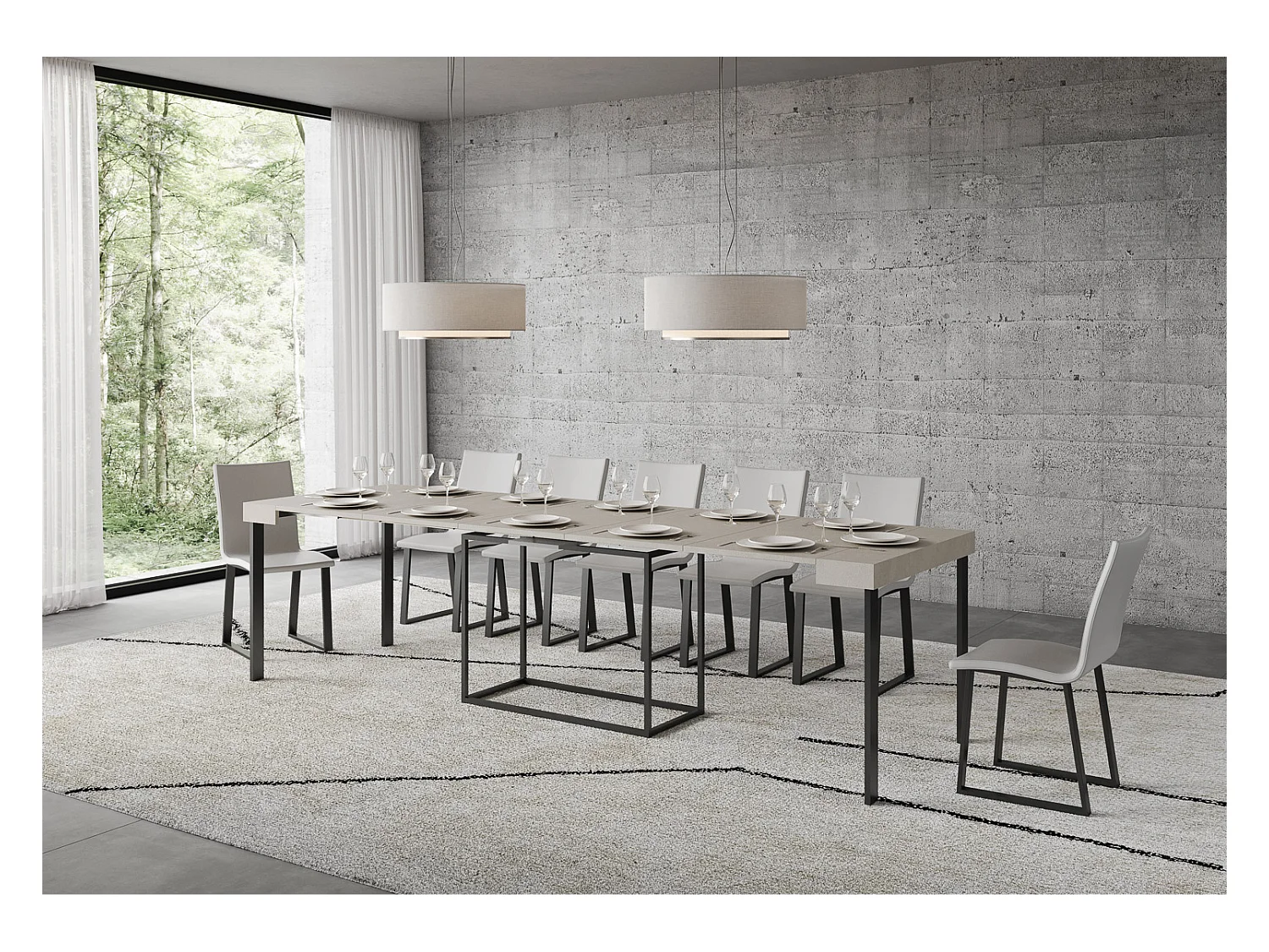 Console extensible 90x40/300 cm Nordica Cachemire cadre Anthracite