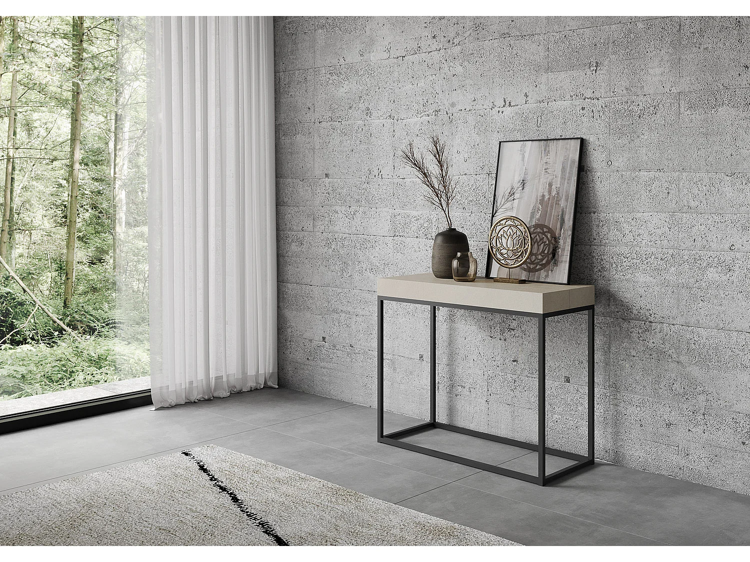 Console extensible 90x40/300 cm Nordica Cachemire cadre Anthracite