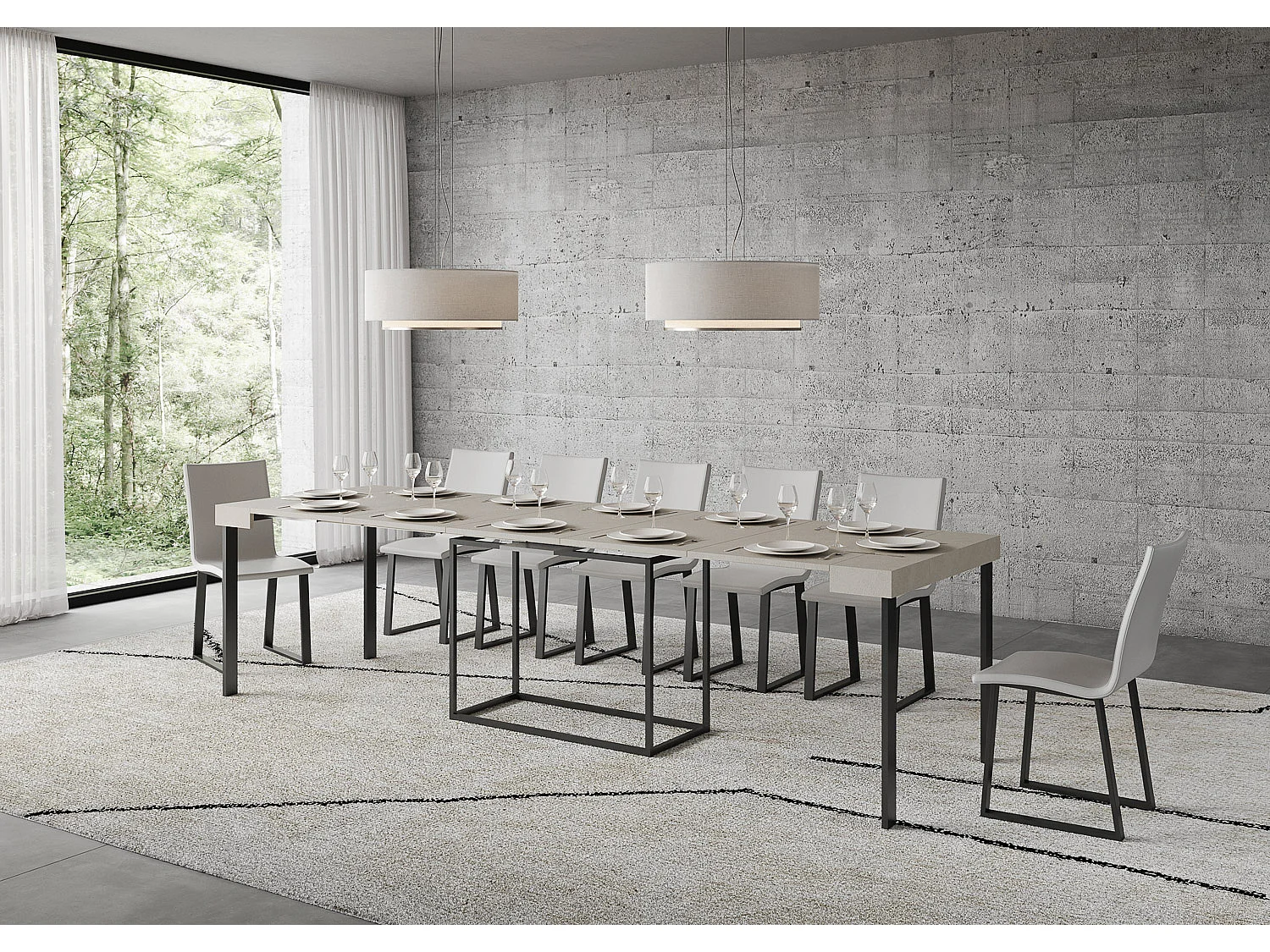 Console extensible 90x40/300 cm Nordica Cachemire cadre Anthracite