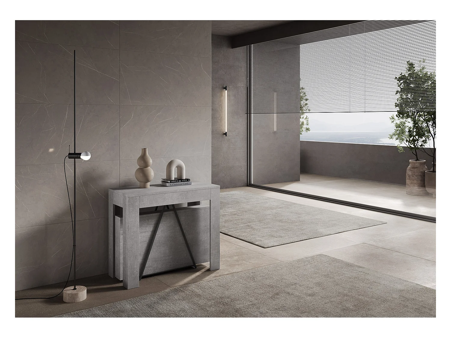 Console extensible 90x42/198 cm Scicca Small Gris Béton