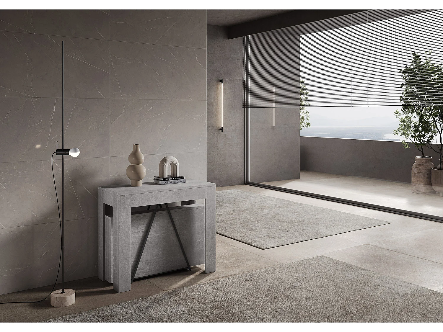 Console extensible 90x42/198 cm Scicca Small Gris Béton