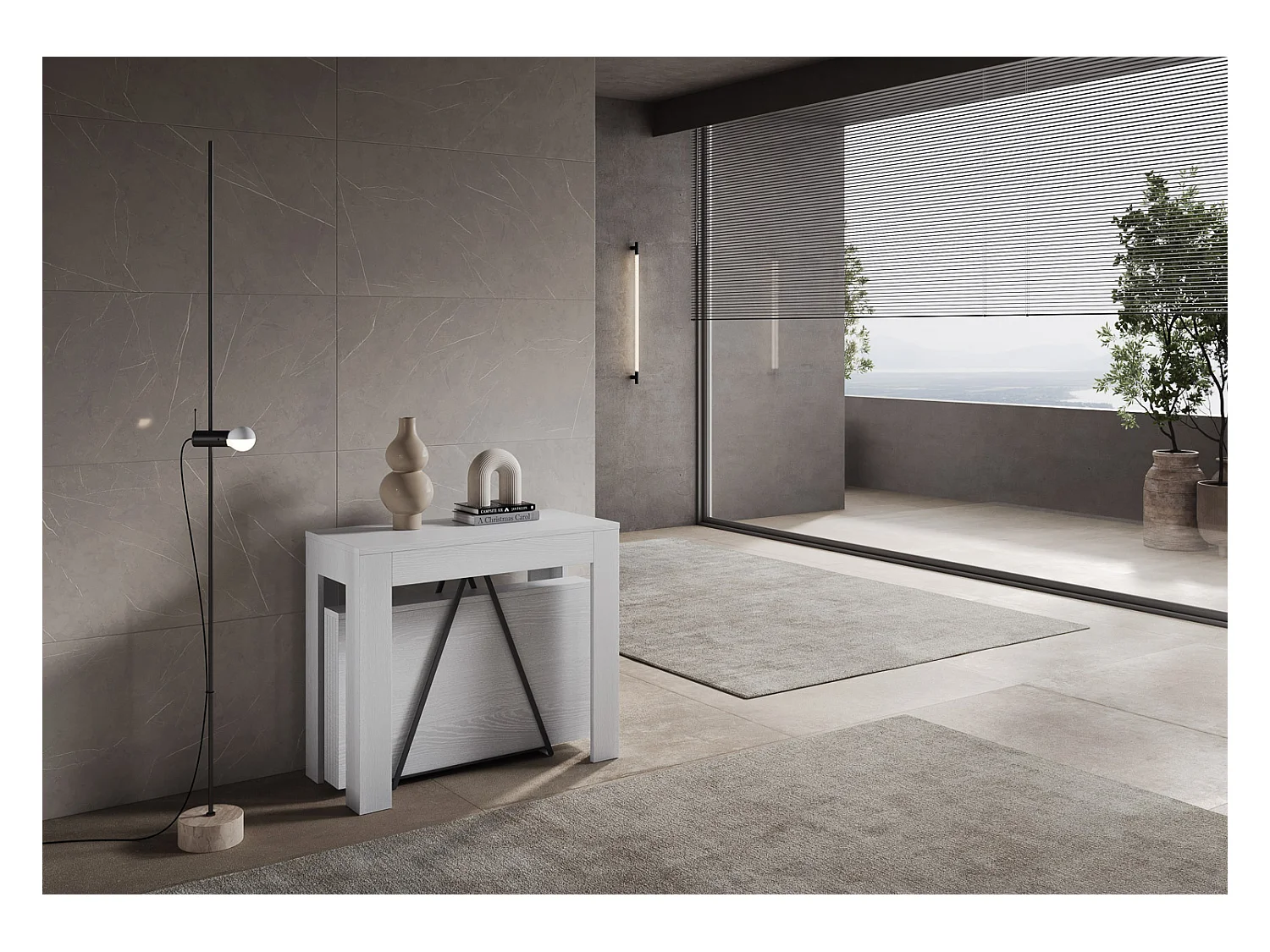 Console extensible 90x42/302 cm Scicca Frêne Blanc