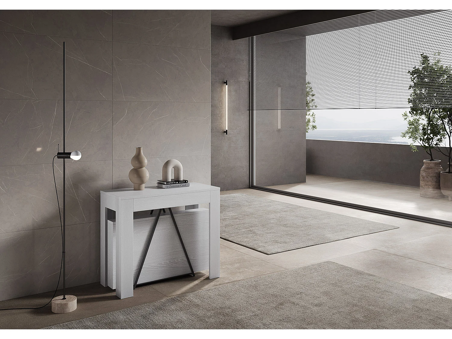 Console extensible 90x42/302 cm Scicca Frêne Blanc