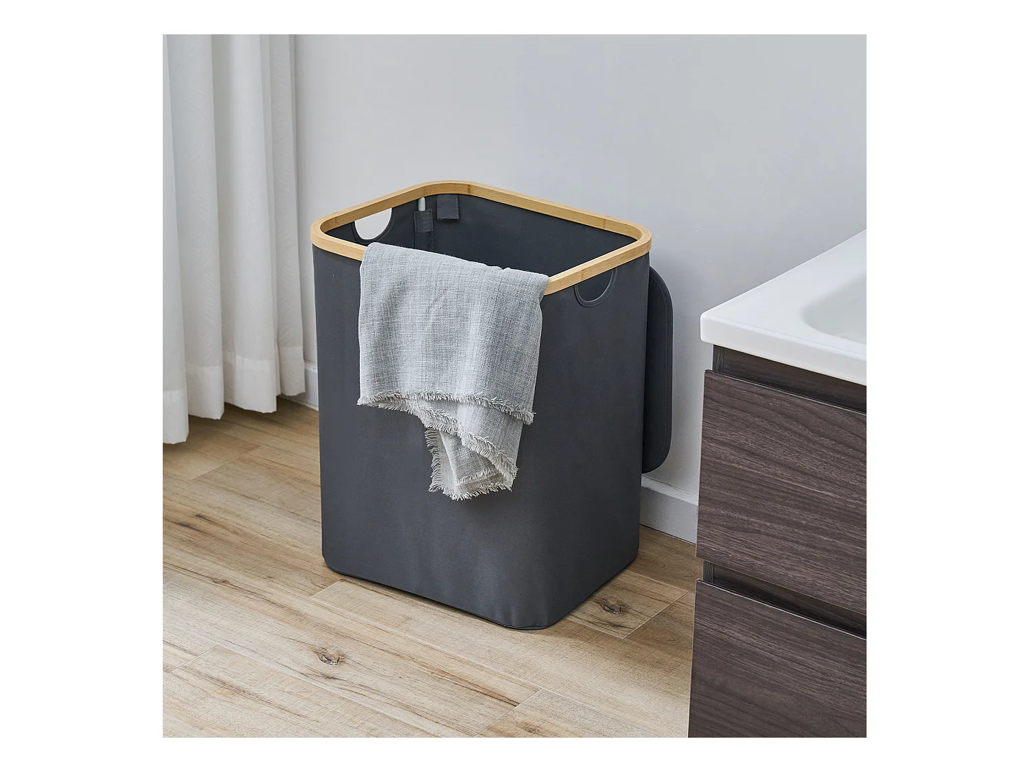 SVITA SADE panier à linge coffre à linge pliable avec couvercle bambou salle de bain chambre