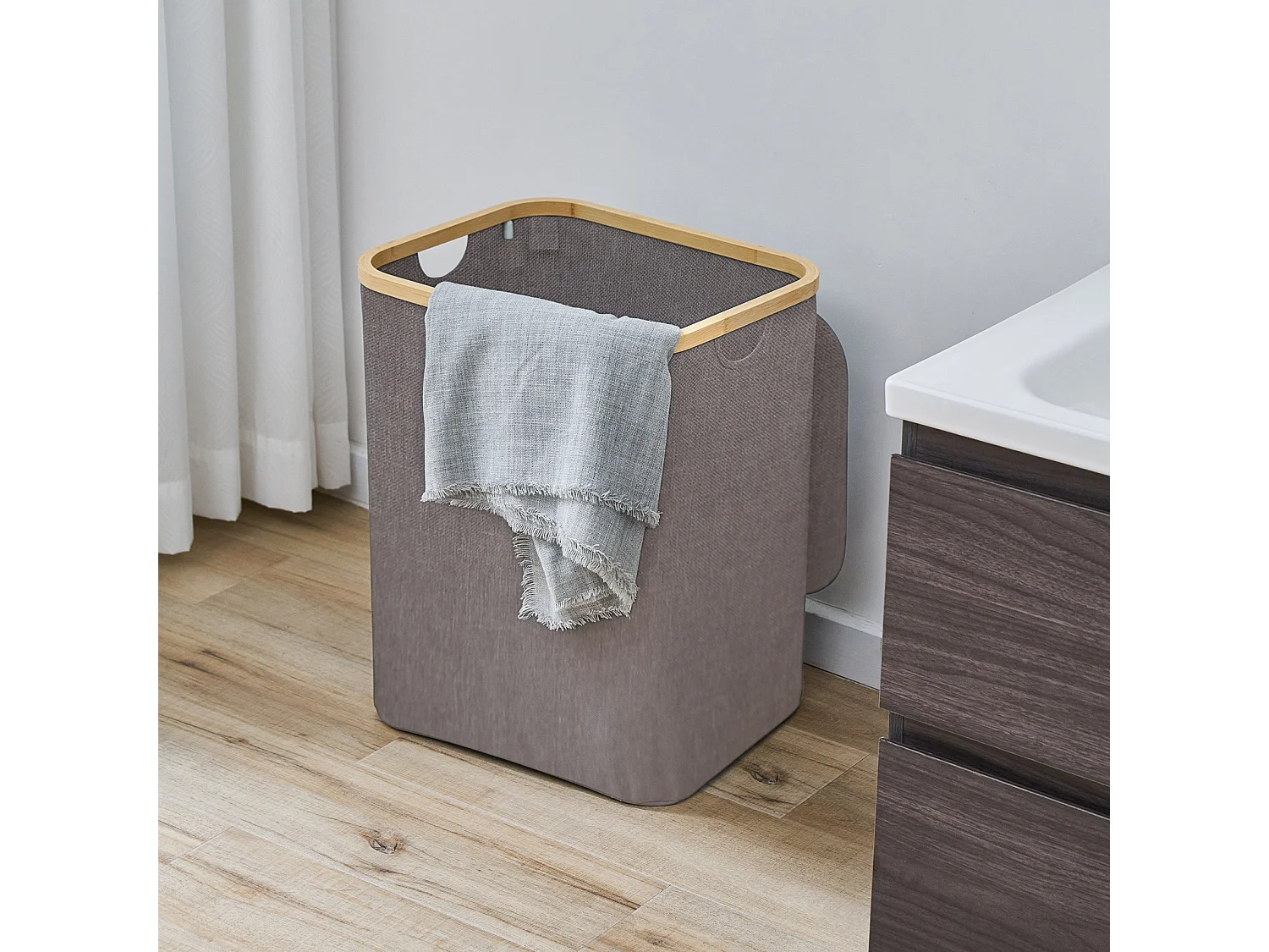 SVITA SADE panier à linge coffre à linge pliable avec couvercle bambou salle de bain chambre