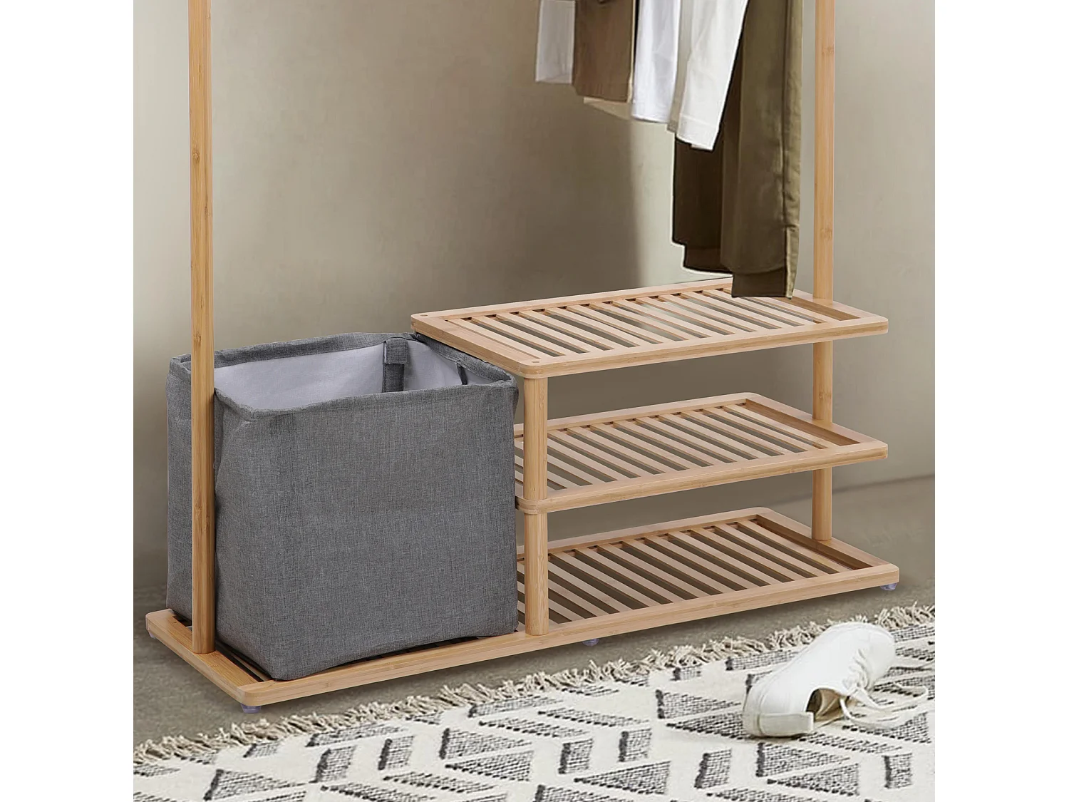 SVITA BASRI Armoire à vêtements avec étagère à chaussures et boîte de rangement en bambou