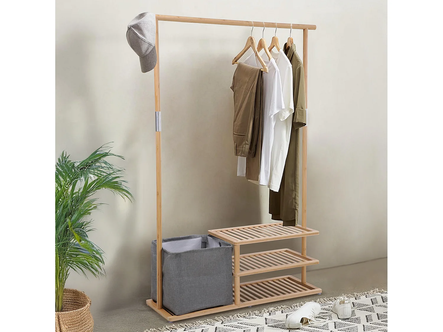 SVITA BASRI Armoire à vêtements avec étagère à chaussures et boîte de rangement en bambou