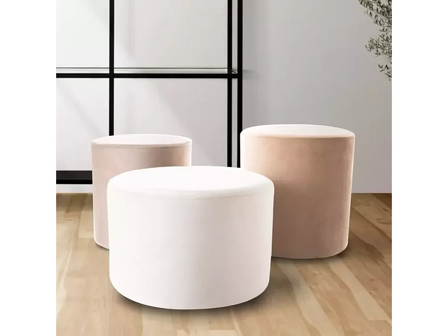 Pouf rond en velours 43 x 32 cm beige clair DELTA