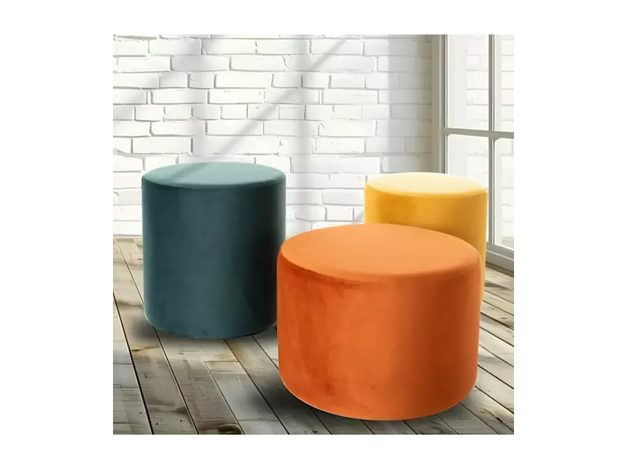 Pouf rond en velours 43 x 32 cm cannelle DELTA