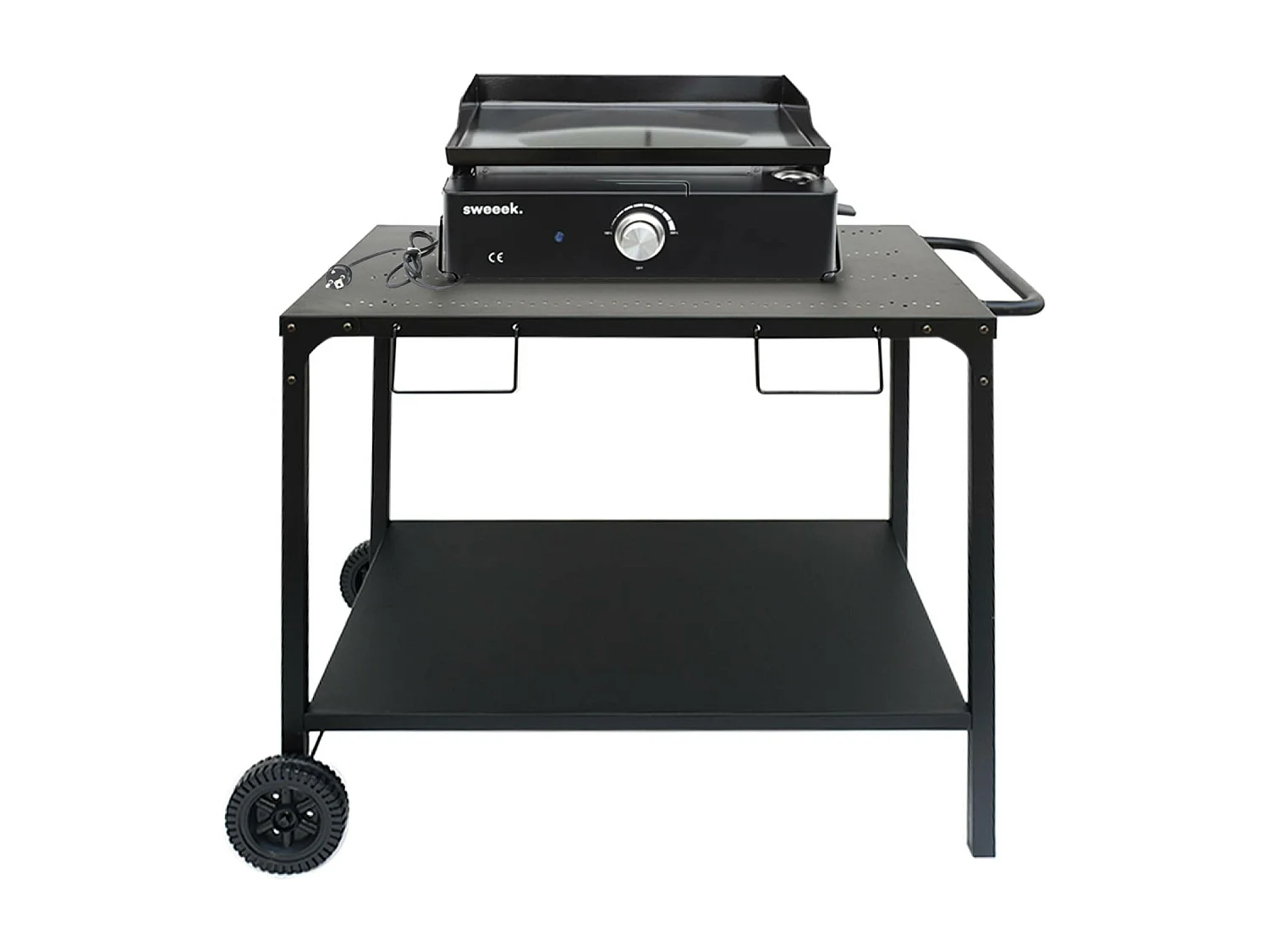 Plancha eléctrica 1 quemador con mesa, acero esmaltado de 2200w negro