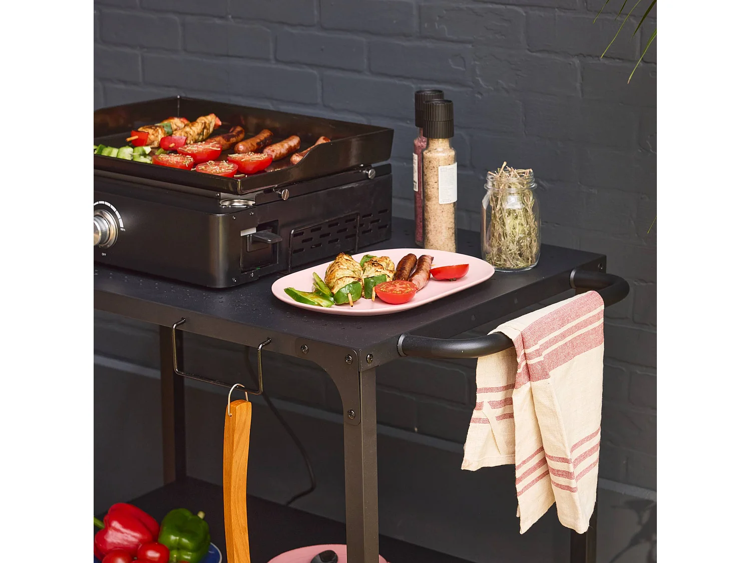 Plancha eléctrica 1 quemador con mesa, acero esmaltado de 2200w negro