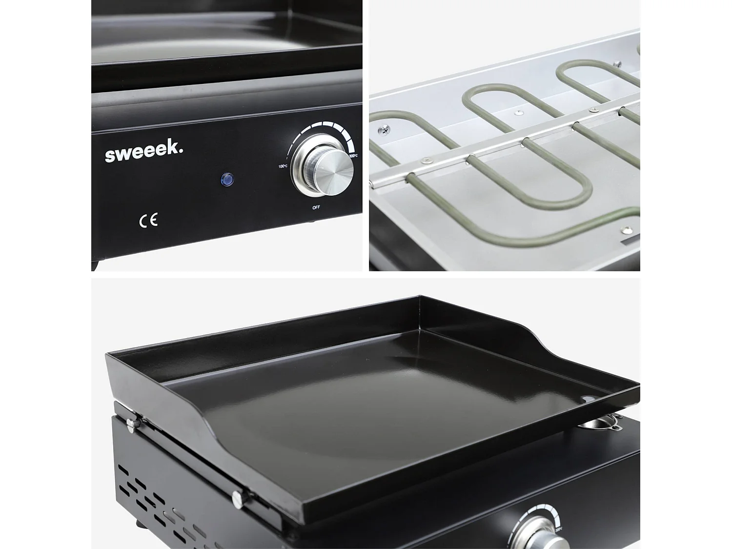 Plancha eléctrica 1 quemador con mesa, acero esmaltado de 2200w negro