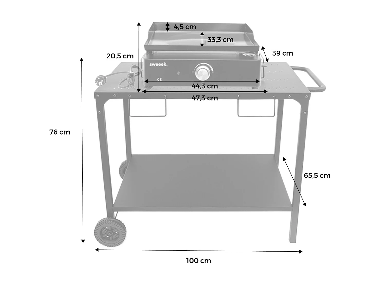 Plancha eléctrica 1 quemador con mesa, acero esmaltado de 2200w negro
