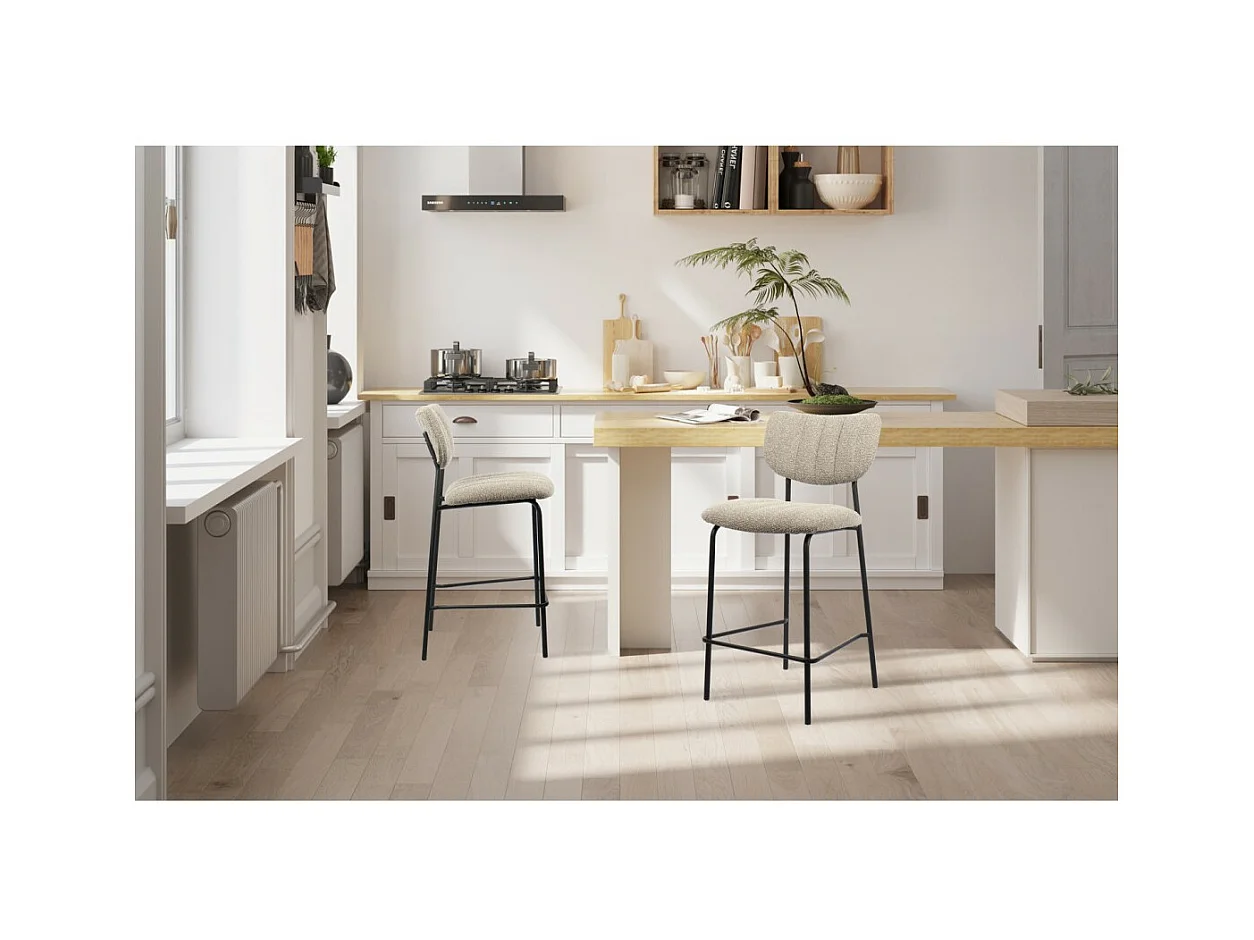 Cadeira de balcão VENTURA – Tecido marrom – Pés de metal preto – Altura 97 cm – Estilo design/industrial