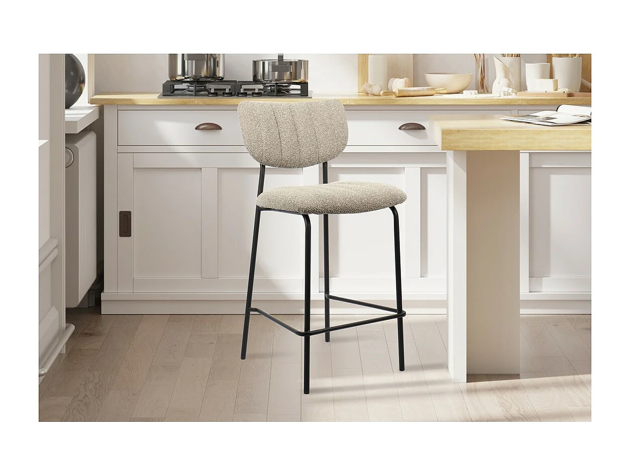 Chaise de comptoir VENTURA – Tissu brun – Pieds en métal noir – Hauteur 97 cm – Style design/industriel