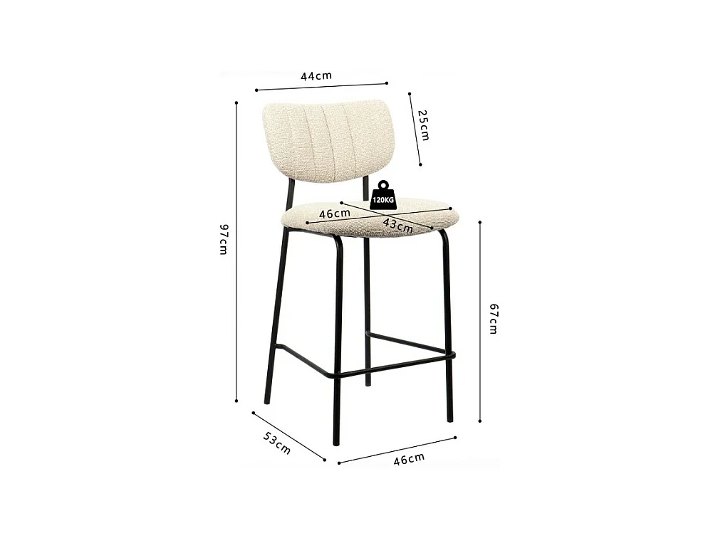 Cadeira de balcão VENTURA – Tecido bege – Pés de metal preto – Altura 97 cm – Estilo design/industrial