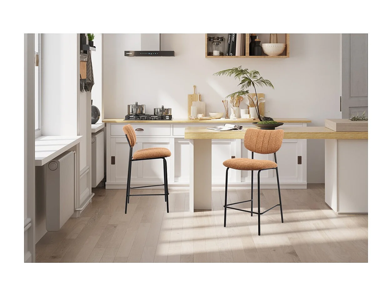 Sedia da bancone VENTURA – Tessuto arancione – Gambe in metallo nero – Altezza 97 cm – Stile design/industriale