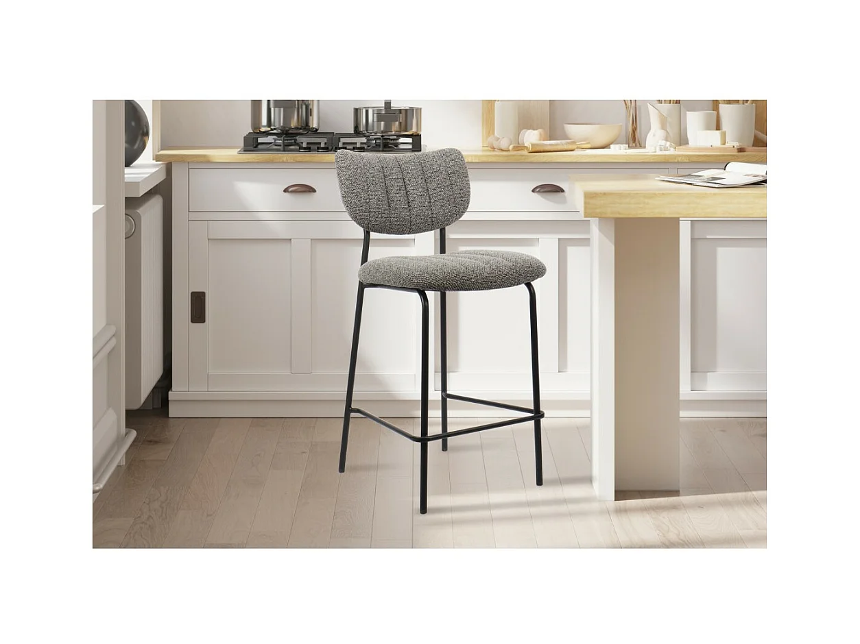 Cadeira de balcão VENTURA – Tecido cinza escuro – Pés de metal preto – Altura 97 cm – Estilo design/industrial