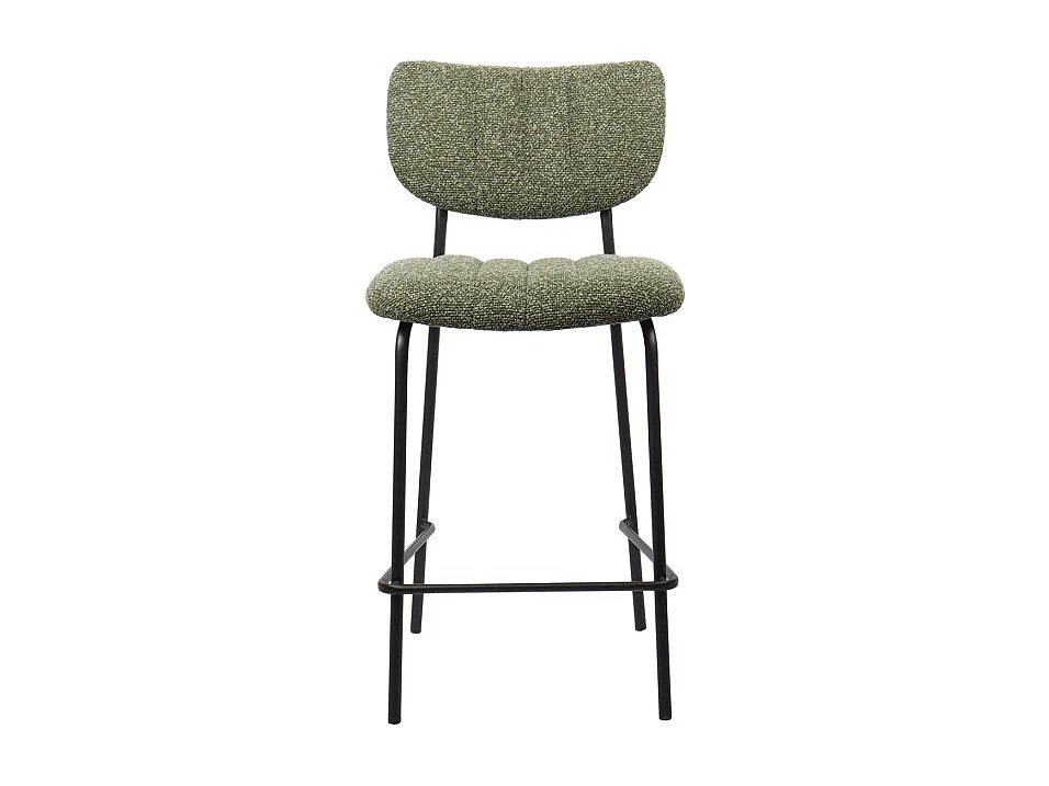 Cadeira de balcão VENTURA – Tecido verde sálvia – Pés em metal preto – Altura 97 cm – Estilo design/industrial