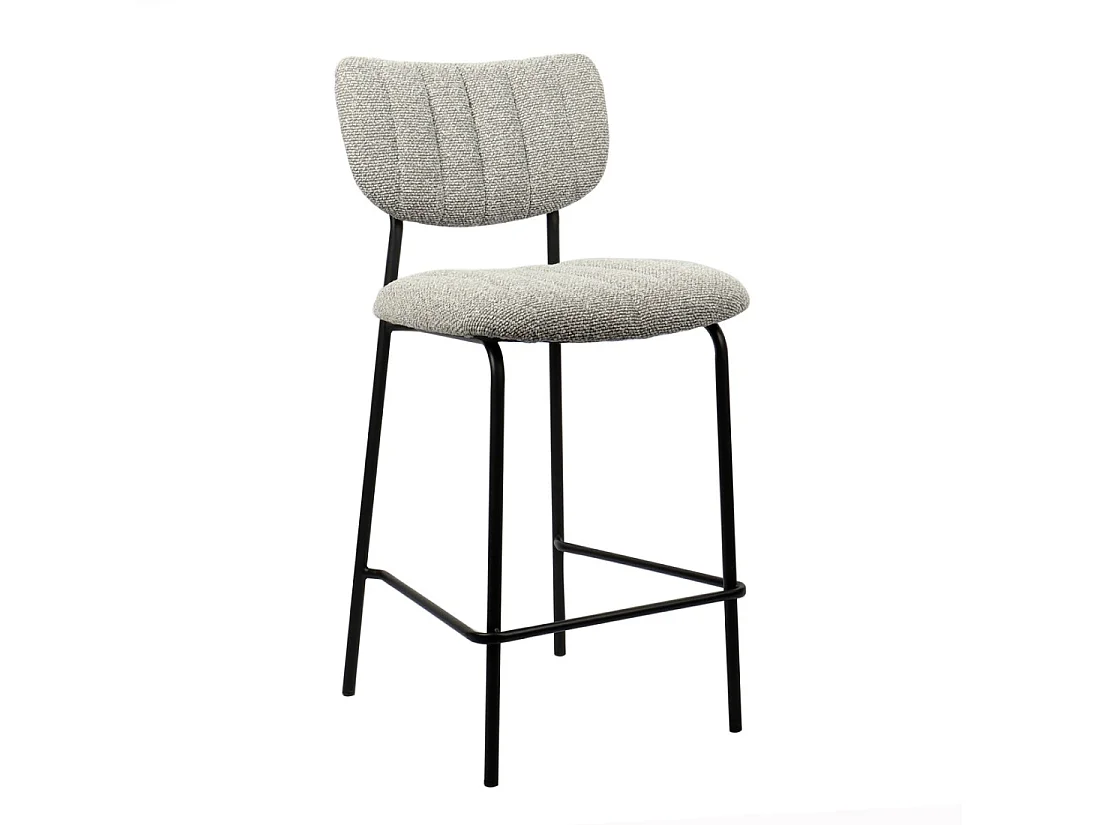 Cadeira de balcão VENTURA – Tecido cinza claro – Pés de metal preto – Altura 97 cm – Estilo design/industrial