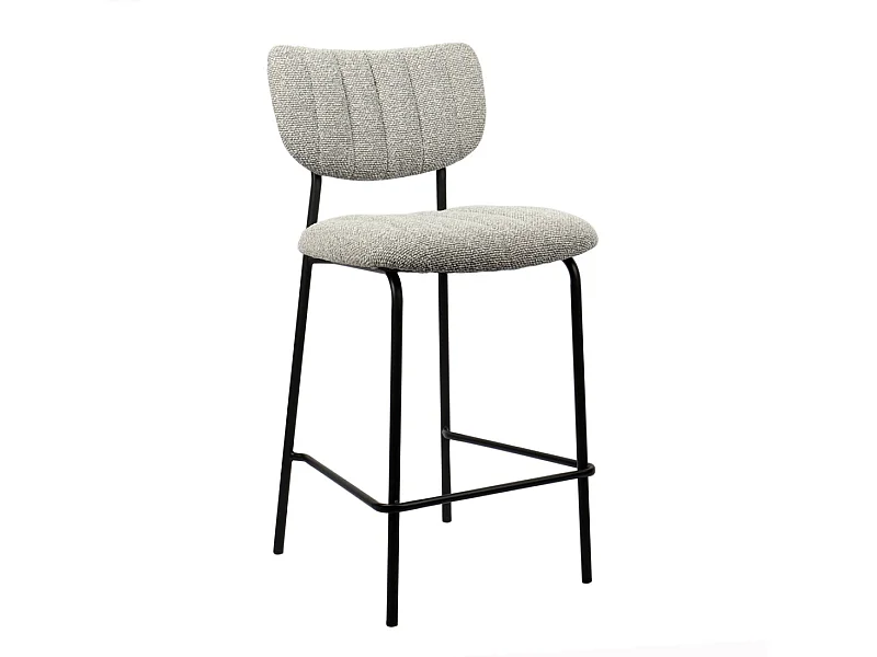 Cadeira de balcão VENTURA – Tecido cinza claro – Pés de metal preto – Altura 97 cm – Estilo design/industrial