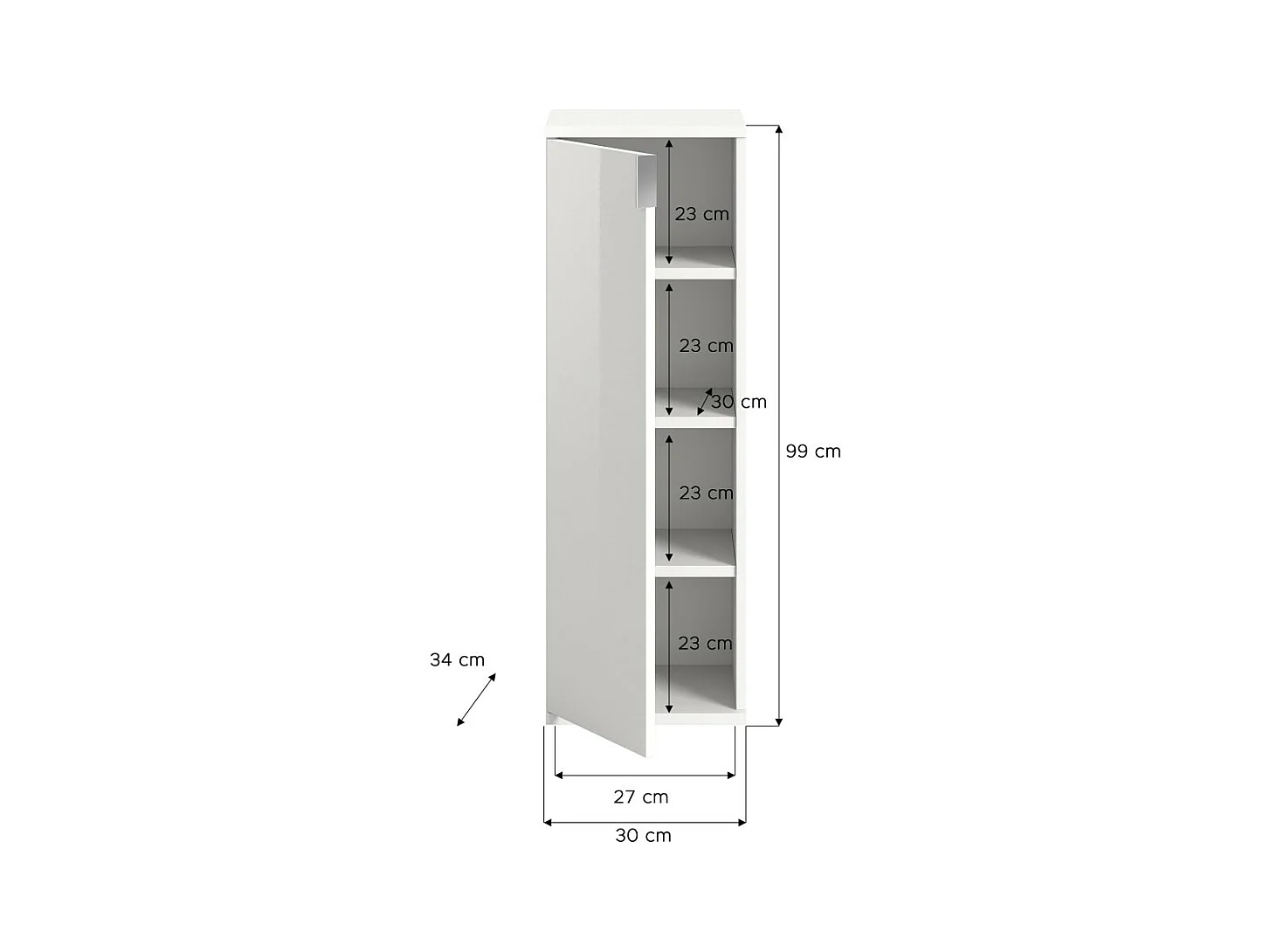 Mueble de almacenamiento BODITE – 1 puerta – Blanco lacado – Compacto y moderno