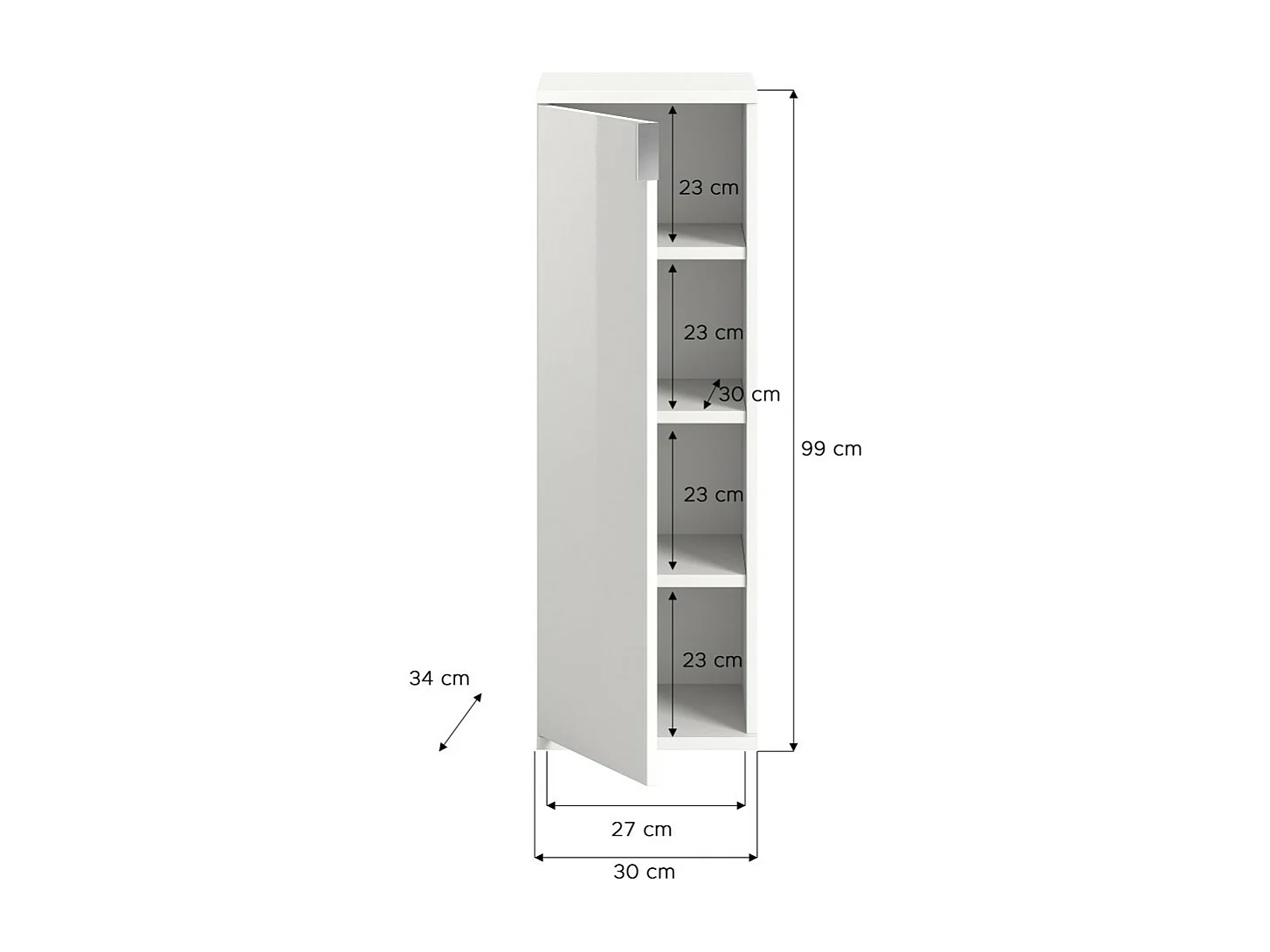 Mueble de almacenamiento BODITE – 1 puerta – Blanco lacado – Compacto y moderno