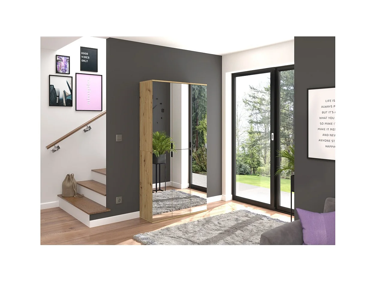 Armario de 2 puertas con espejo – Roble claro – BODITE