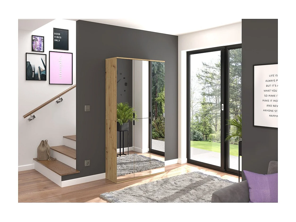 Armario de 2 puertas con espejo – Roble claro – BODITE