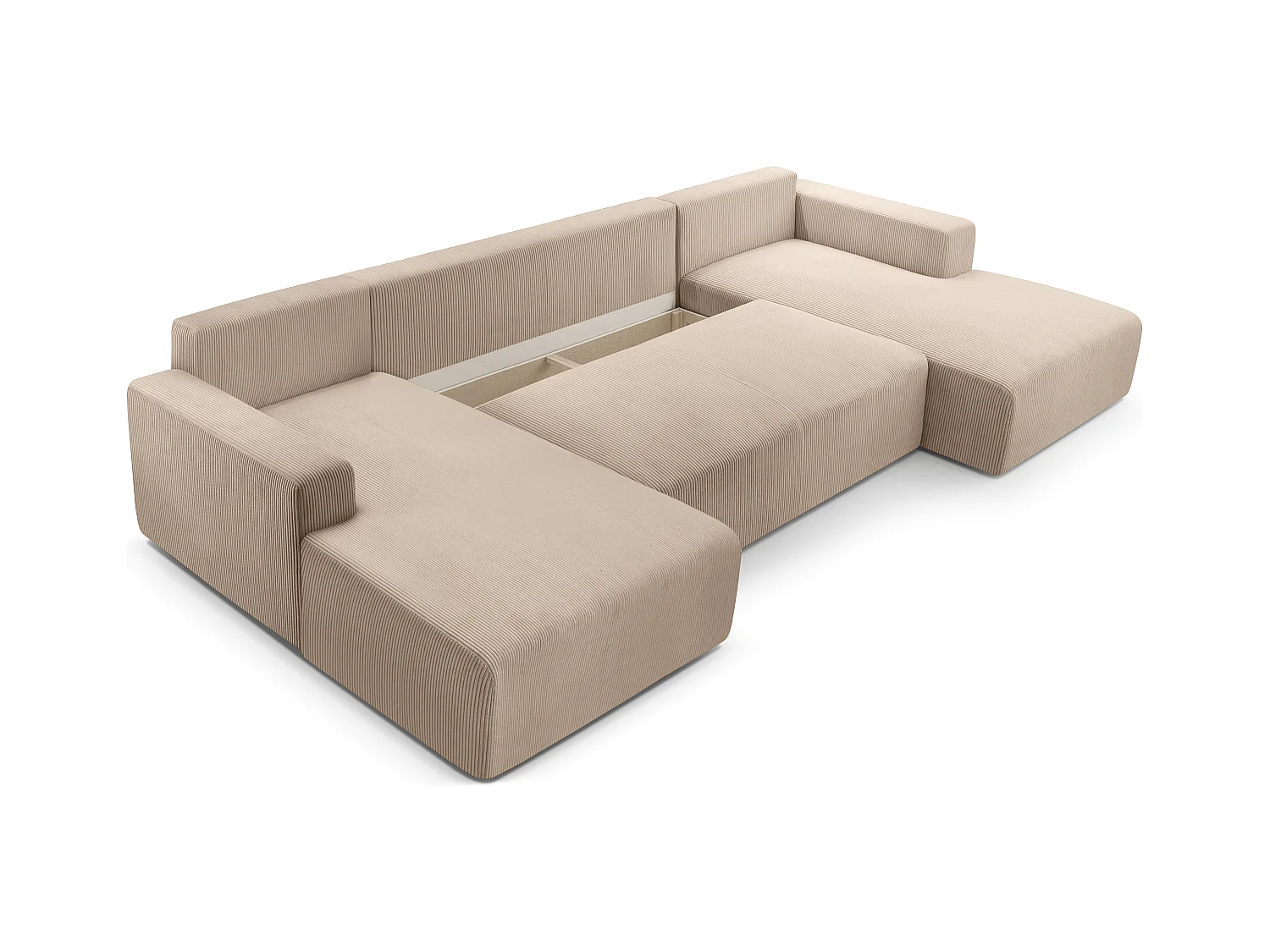 AX LIVING Canapé panoramique en U beige Catea avec fonction lit 364 cm
