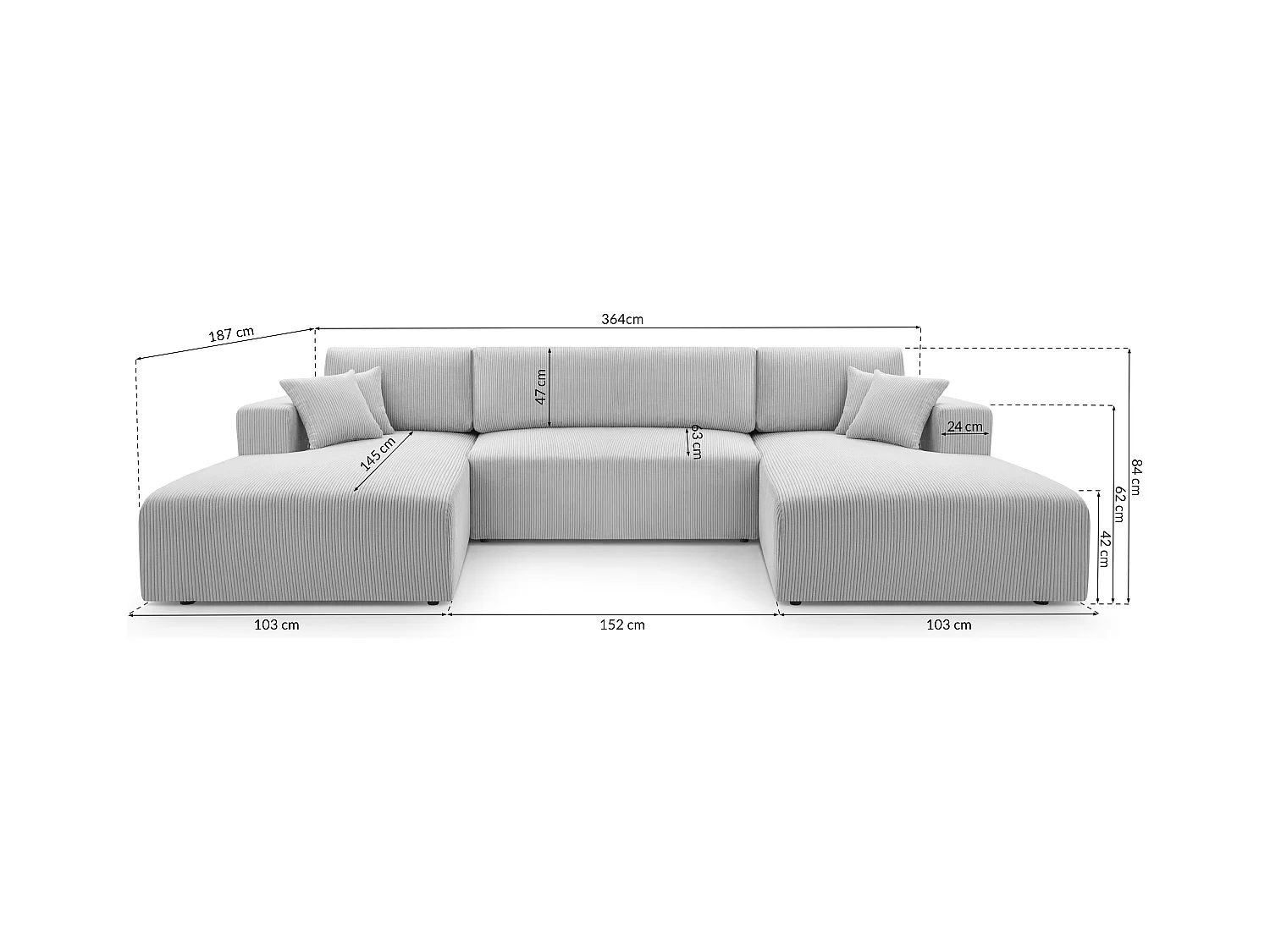 AX LIVING Beige Sofa U Form mit Schlaffunktion – Catea U 364cm