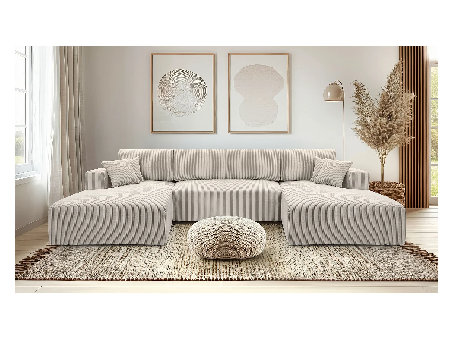 AX LIVING Ecksofa Weiß Schlaffunktion Catea U Cord Wohnlandschaft 364