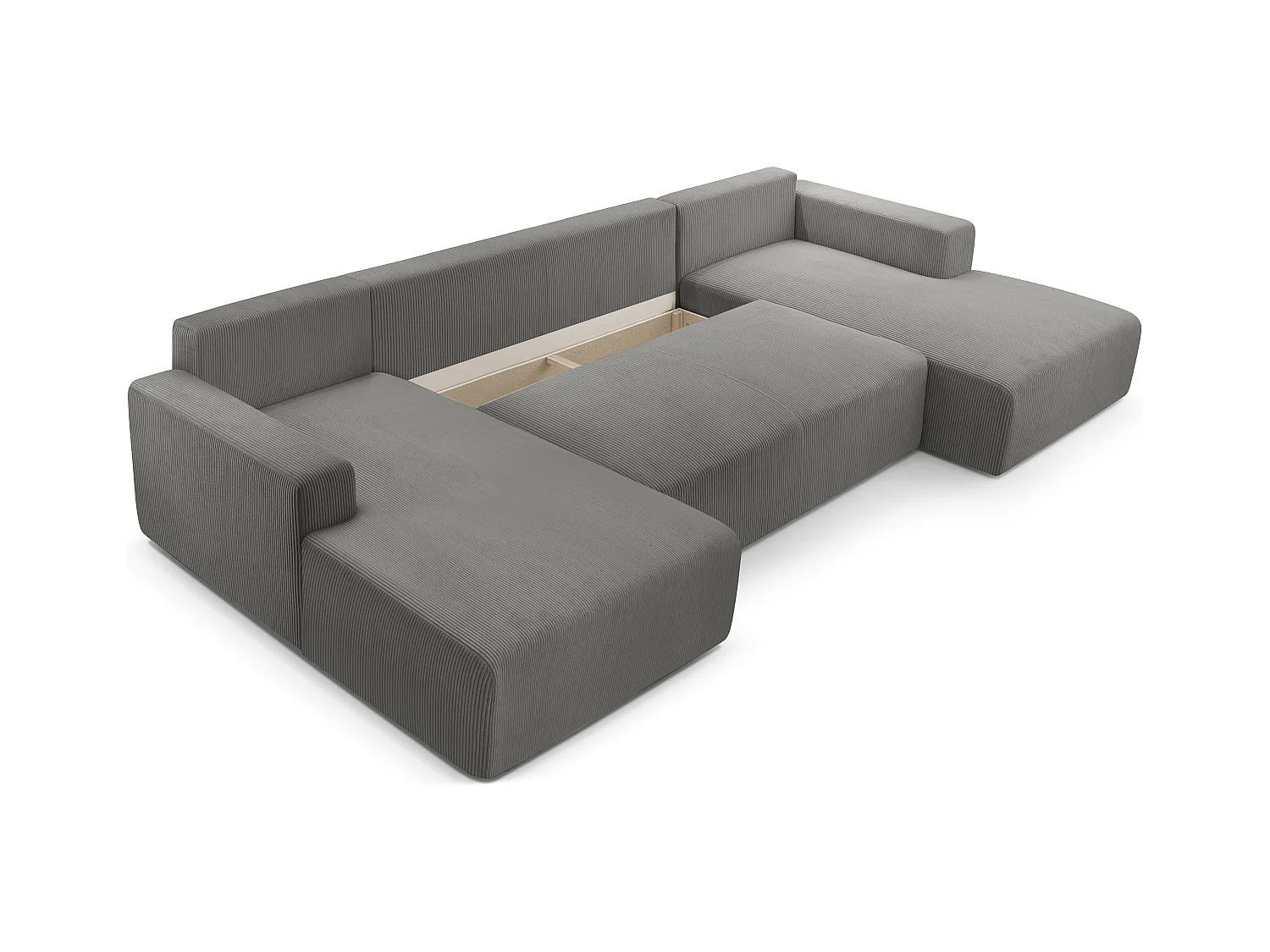AX LIVING Graues Sofa Schlaffunktion Catea U Cord Wohnlandschaft 364cm